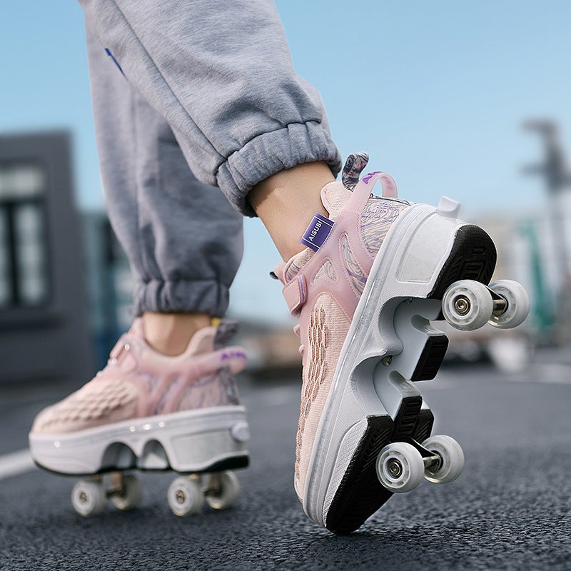 New Style Roller Shoes With Four Wheels For Boys And Girls, Children'S Shoes With Wheels, Trendy Outdoor Skate Shoes - Image 2