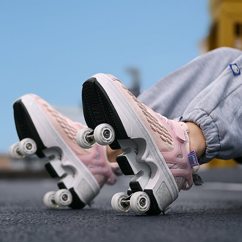 New Style Roller Shoes With Four Wheels For Boys And Girls, Children'S Shoes With Wheels, Trendy Outdoor Skate Shoes - Image 3