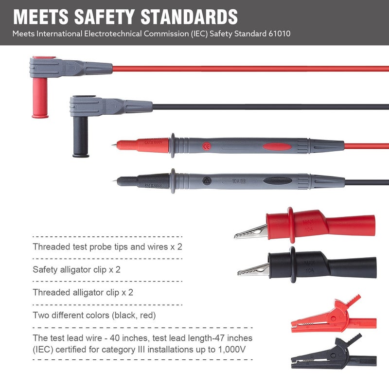 WGGE WG-011 Soft Silicone Test Lead and Safety Alligator Clips,Multimeter Test Leads Kit CAT III 1000V & CAT IV 600V with Threaded Alligator Clip, for Fluke/AstroAI/KAIWEETS/INNOVA Multimeter - Image 2