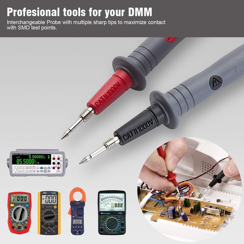 WGGE WG-011 Soft Silicone Test Lead and Safety Alligator Clips,Multimeter Test Leads Kit CAT III 1000V & CAT IV 600V with Threaded Alligator Clip, for Fluke/AstroAI/KAIWEETS/INNOVA Multimeter - Image 5