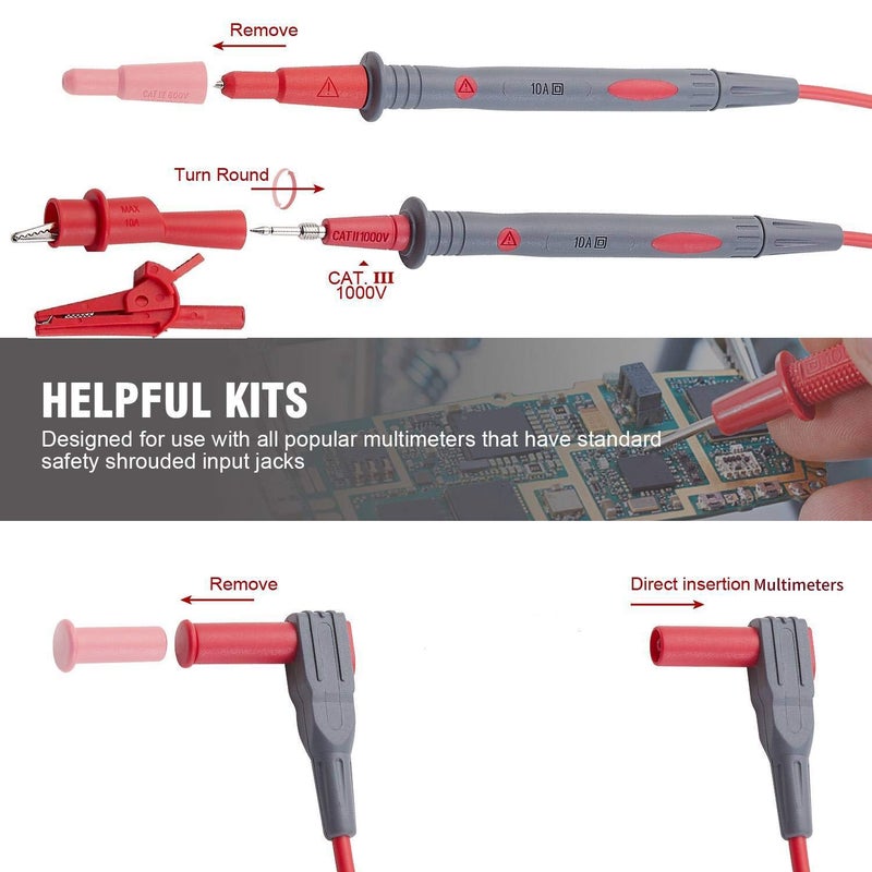 WGGE WG-011 Soft Silicone Test Lead and Safety Alligator Clips,Multimeter Test Leads Kit CAT III 1000V & CAT IV 600V with Threaded Alligator Clip, for Fluke/AstroAI/KAIWEETS/INNOVA Multimeter - Image 4