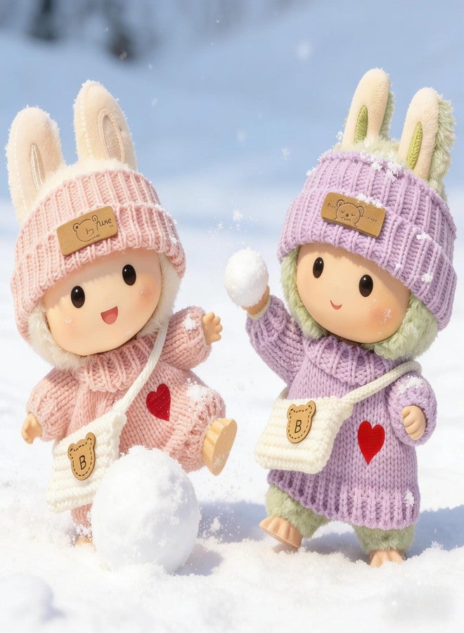 VVQUI (2 Pack) Clothes for LABUBU 17cm Doll, 6-Piece Handcrafted Crochet Accessories for LABUBU, Premium Outfits for LABUBU Unique Dress up - Heart Sweater + Hat + Bag (Pink & Purple) - Image 5