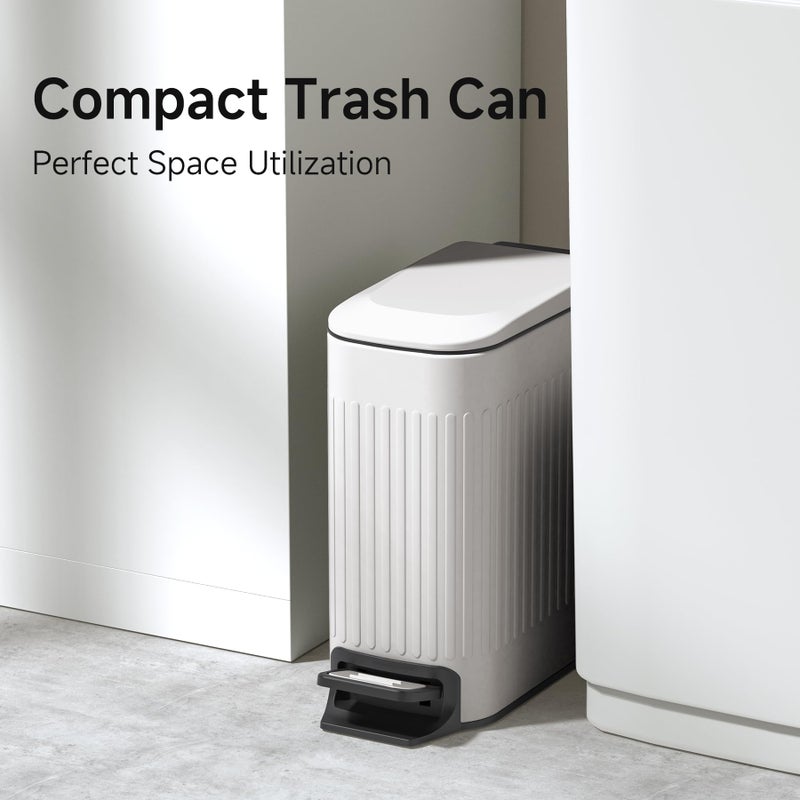 TIPGO Slim Bathroom Trash Can with Lid Soft Close, Step Pedal, 6 Liter / 1.6 Gallon Stainless Steel Trash Bin, Small Garbage Cans for Bedroom, Office, Kitchen (White) - Image 2