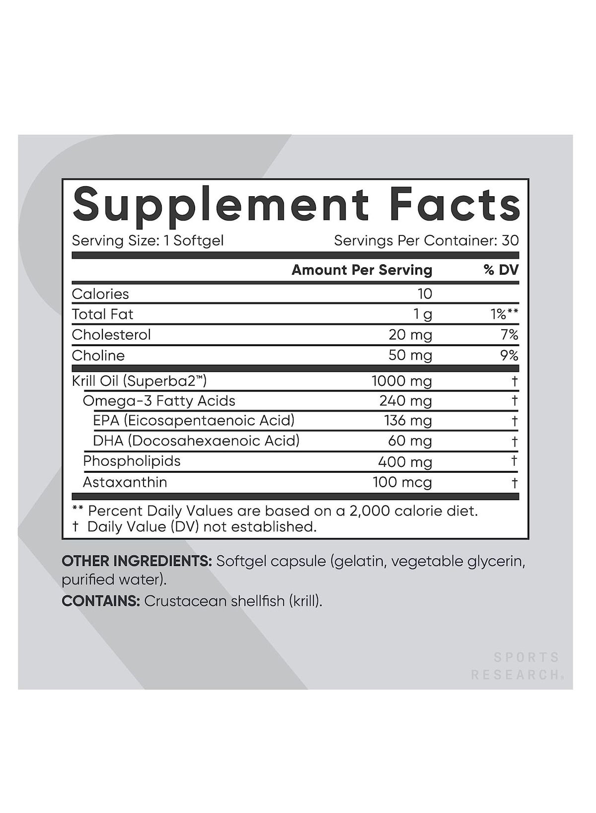 Sports Research Antarctic Krill Oil With Astaxanthin, 1000 Mg, 30 Softgels