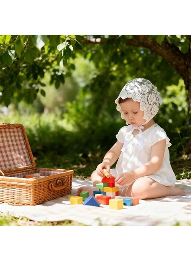 KANGLI 2 PCS Baby Girl Cotton Lace Bonnet, Eyelet Christening Hat  , Handmade Sun Hat with Adjustable Fit and Wide Brim (White) - Image 4