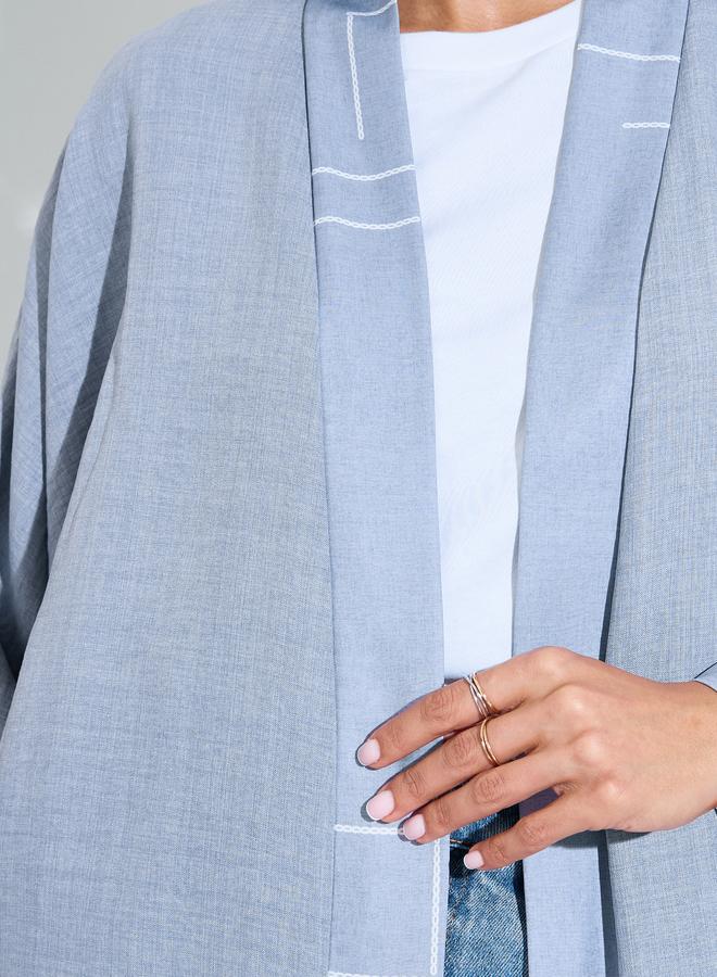 Amirah Light Blue Graphic Embroidered Open Front Abaya - Image 4