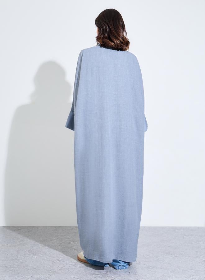 Amirah Light Blue Graphic Embroidered Open Front Abaya - Image 3