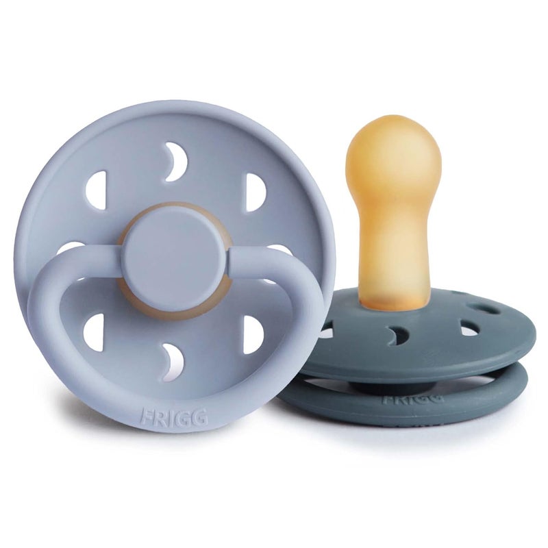 FRIGG Moon Natural Rubber Baby Pacifier  Made in Denmark  BPAFree Powder BlueSlate 618 Months 2Pack - Image 1