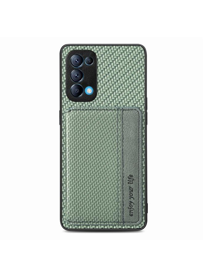 اس-توب جراب هاتف OPPO Reno5 5G مصنوع من ألياف الكربون مع حقيبة بطاقات مغناطيسية - Image 2
