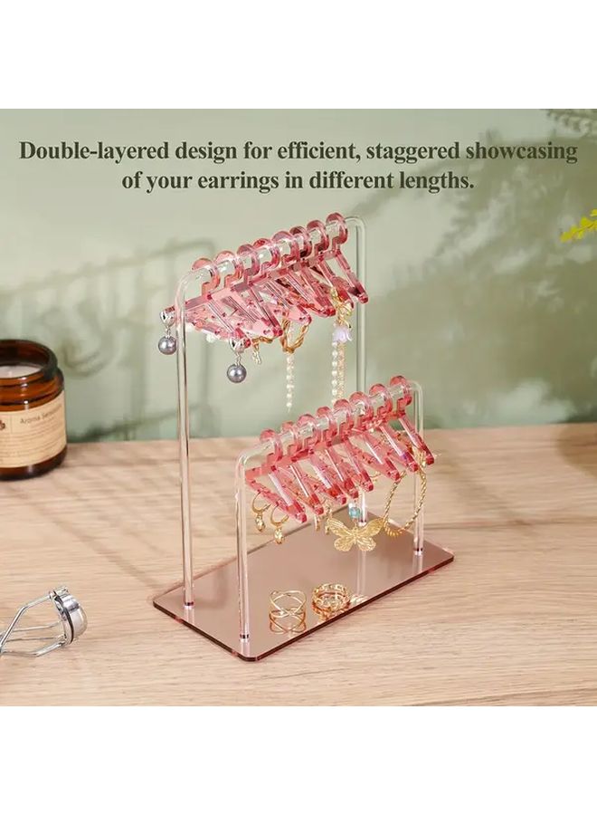Wall Mountable Acrylic Dual Layer Jewelry Tower Organizer Flash Beige 48 Pairs Earring Holder - Image 4