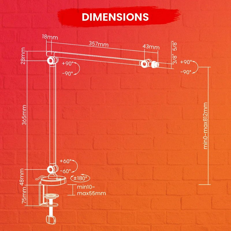 Audio Array AA-20 Microphone Arm Stand | 81cm Reach | Premium light weight & slick design | Flexible height & position adjustments | 1kg Weight Capacity | 5/8" to 3/8" Screw Adapter | Cable Ties - Image 4