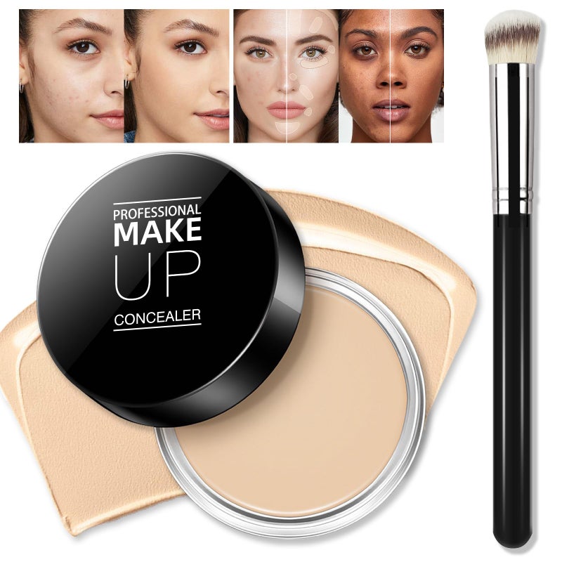 LOKFAR Cream Concealer Full Coverage Makeup, Matte Color Correcting With Brush, Waterproof, Conceals Blemish, Pores and Spots, Under Eye Makeup for Dark Circles (#02 Light Cream) - Image 1