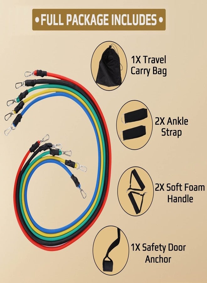 ERHETUS Portable 11 pieces Resistance Bands for Workout for Men | Exercise Rubber Fitness Band for Women | Home Training Gym Kit of Toning Tubes, Door Anchor, Handles, Legs Ankle Straps with Carry Bag - Image 3