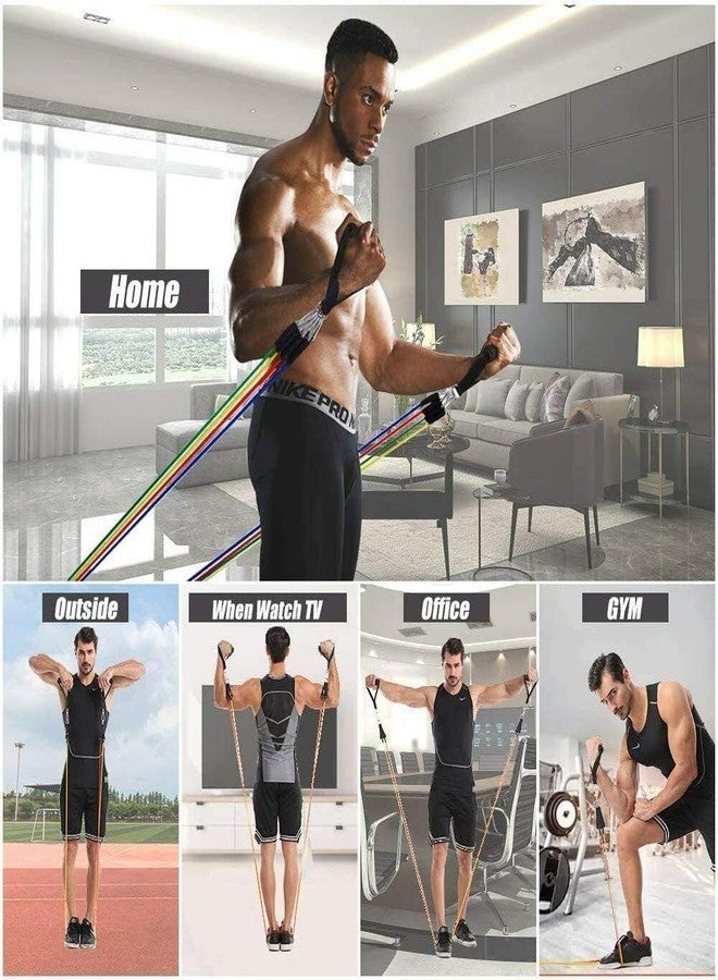 ERHETUS Portable 11 pieces Resistance Bands for Workout for Men | Exercise Rubber Fitness Band for Women | Home Training Gym Kit of Toning Tubes, Door Anchor, Handles, Legs Ankle Straps with Carry Bag - Image 5