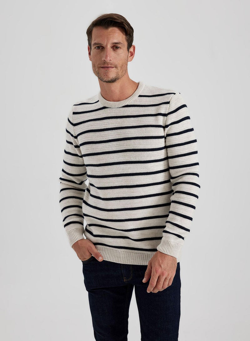 DeFacto Standard Fit Striped Crew Neck Sweater  - Image 1