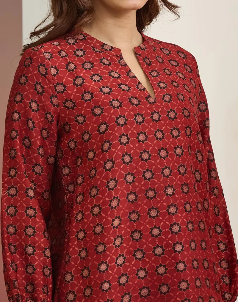 Fabindia  Red Cotton Silk Printed Clara Tunic for Women | Best Price UAE