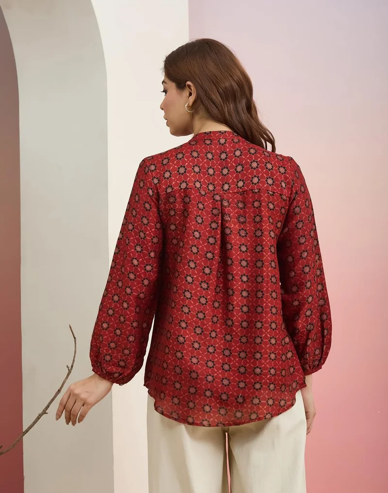 Fabindia  Red Cotton Silk Printed Clara Tunic for Women | Best Price UAE