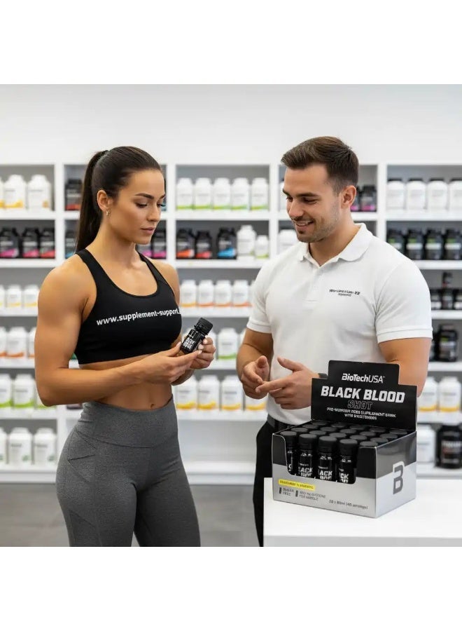 BioTechUSA Black Blood Shot Pre-Workout Food Supplement Lemonade 60ml Ready-to-Drink Shot, Sugar-Free Formula with 1500mg Beta-Alanine, 200mg Caffeine, Taurine, L-Tyrosine and Green Tea Extract - Image 2