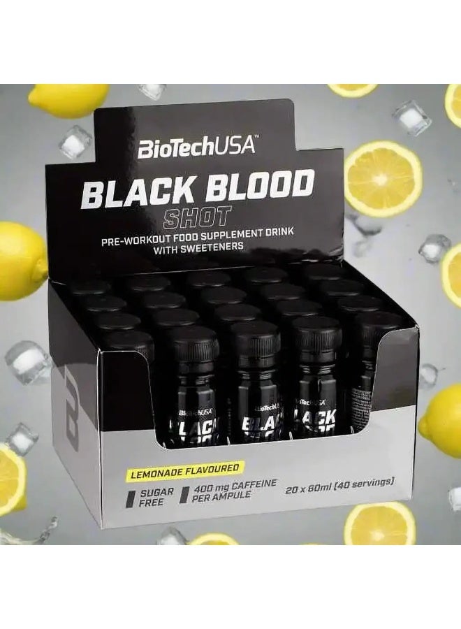 BioTechUSA Black Blood Shot Pre-Workout Food Supplement Lemonade 60ml Ready-to-Drink Shot, Sugar-Free Formula with 1500mg Beta-Alanine, 200mg Caffeine, Taurine, L-Tyrosine and Green Tea Extract - Image 5