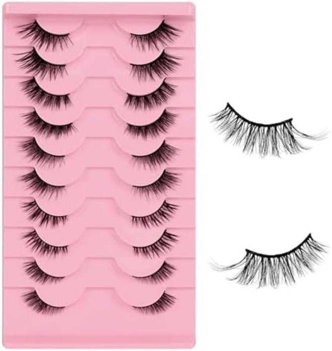 TORMEN 10 Pairs Half False Eyelashes, 3D Handmade Mink False Eyelash Set, Transparent Cat Eye Natural Short Eyelash - Image 1