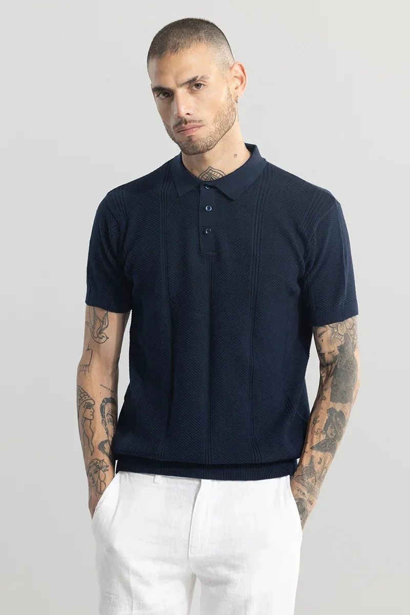 SNITCH Coulter Knitted Navy Polo T-Shirt