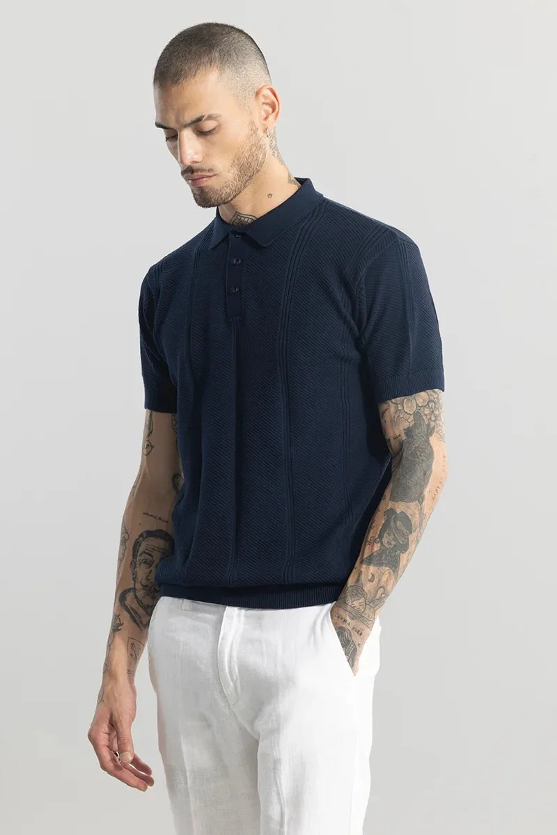 SNITCH Coulter Knitted Navy Polo T-Shirt