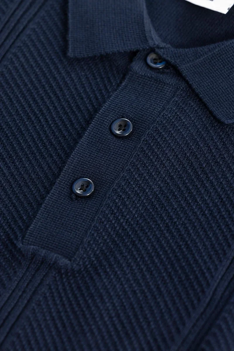 SNITCH Coulter Knitted Navy Polo T-Shirt