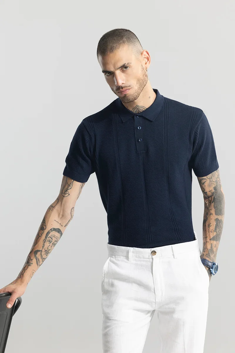 SNITCH Coulter Knitted Navy Polo T-Shirt