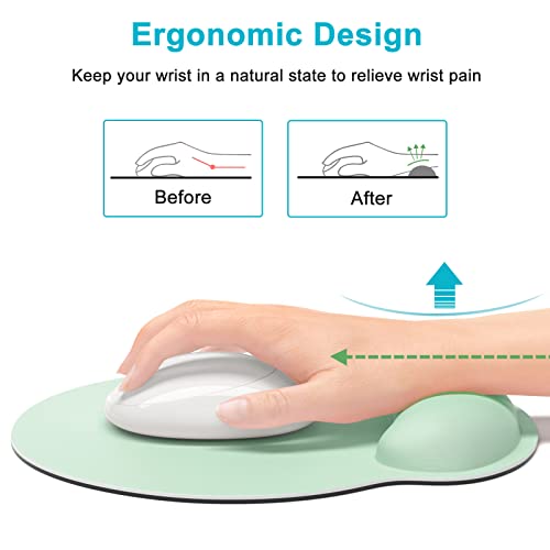Dapesuom Ergonomic Mouse Pad with Wrist Support, Comfortable Memory Foam Wrist Rest for Easy Typing Pain Relief, Cute Computer Gaming Desktop Mouse Mat with Non-Slip Base for Laptop, Office, Green - Image 3