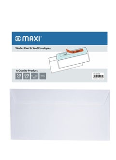 Maxi 50-Piece Peel And Seal Envelopes 115x225mm White  - Image 1