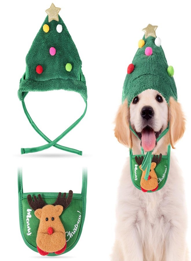 ScroRich Dog Christmas Hat, Pet Christmas Clothes with Santa Hat and Bib, Soft Plush Holiday Outfit for Festive Party, Cute Christmas Accessories for Small Dogs & Cats - Image 1
