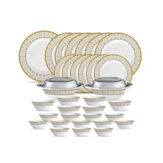La Opala Diva Sovrana Collection Opal Glass Crockery | for Family of 6 | Dinner Set 35 pcs Moroccan Gold | Plates & Bowls for Dining | Microwave Safe | 100% Vegetarian | Extra Strong | Light & White - pzsku/ZDCFA1A996536F6EF4C64Z/45/1743504490/5a085041-eae0-4cea-8735-7589e1fa7962