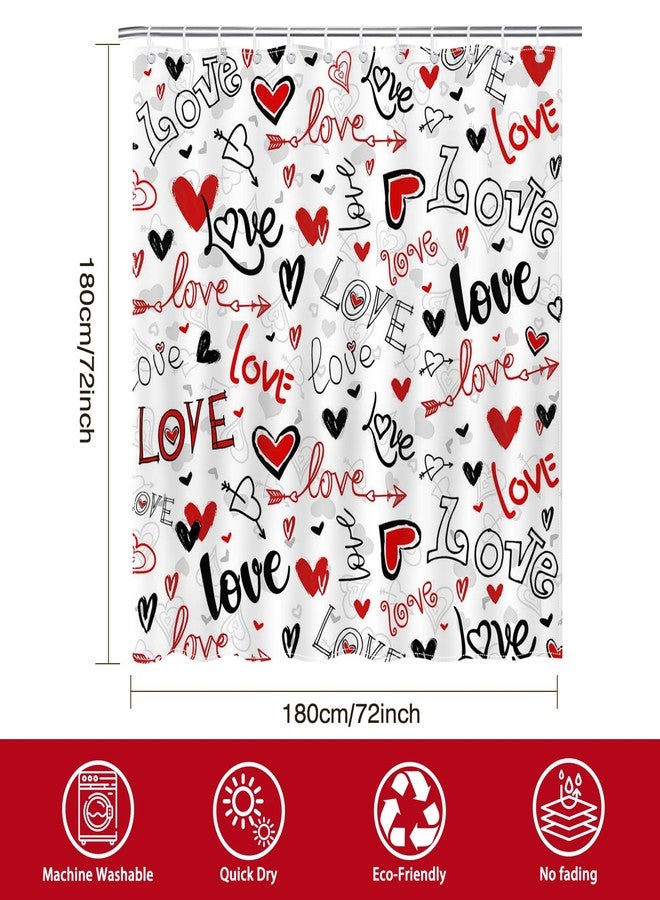 Mocsicka Valentines Day Shower Curtain Black Red Love Hearts Graffiti Bathroom Shower Curtain Waterproof Shower Curtains Bathtub Decor with 12 Hooks 72 X 72 Inches - Image 5