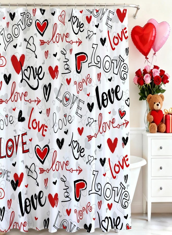 Mocsicka Valentines Day Shower Curtain Black Red Love Hearts Graffiti Bathroom Shower Curtain Waterproof Shower Curtains Bathtub Decor with 12 Hooks 72 X 72 Inches - Image 1