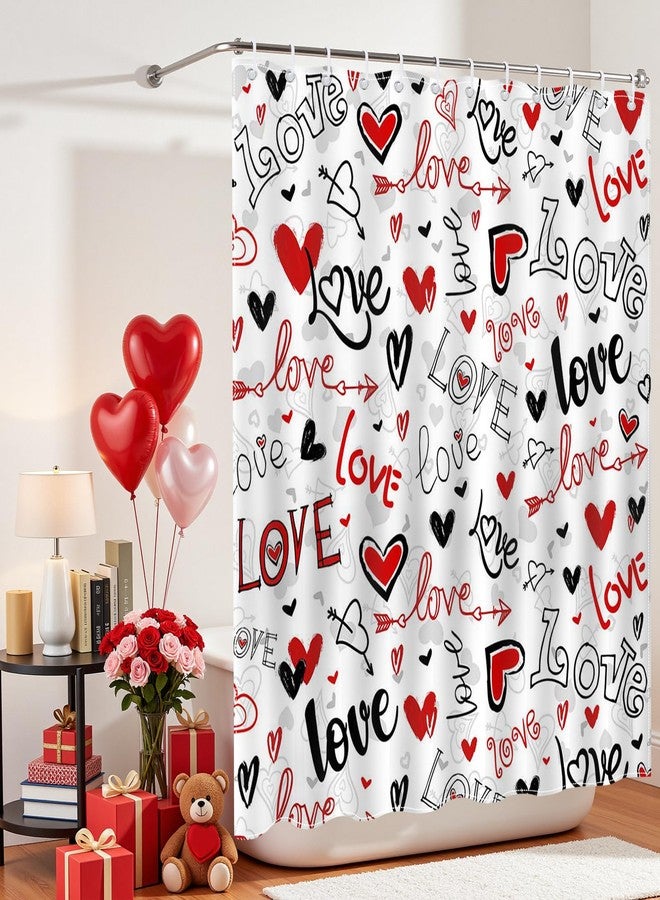 Mocsicka Valentines Day Shower Curtain Black Red Love Hearts Graffiti Bathroom Shower Curtain Waterproof Shower Curtains Bathtub Decor with 12 Hooks 72 X 72 Inches - Image 4