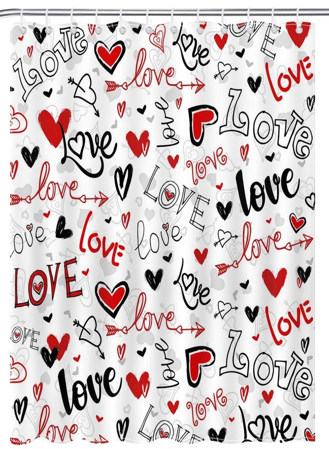 Mocsicka Valentines Day Shower Curtain Black Red Love Hearts Graffiti Bathroom Shower Curtain Waterproof Shower Curtains Bathtub Decor with 12 Hooks 72 X 72 Inches - Image 3
