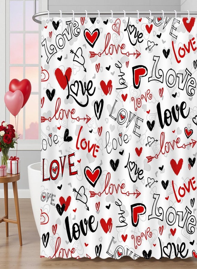 Mocsicka Valentines Day Shower Curtain Black Red Love Hearts Graffiti Bathroom Shower Curtain Waterproof Shower Curtains Bathtub Decor with 12 Hooks 72 X 72 Inches - Image 2