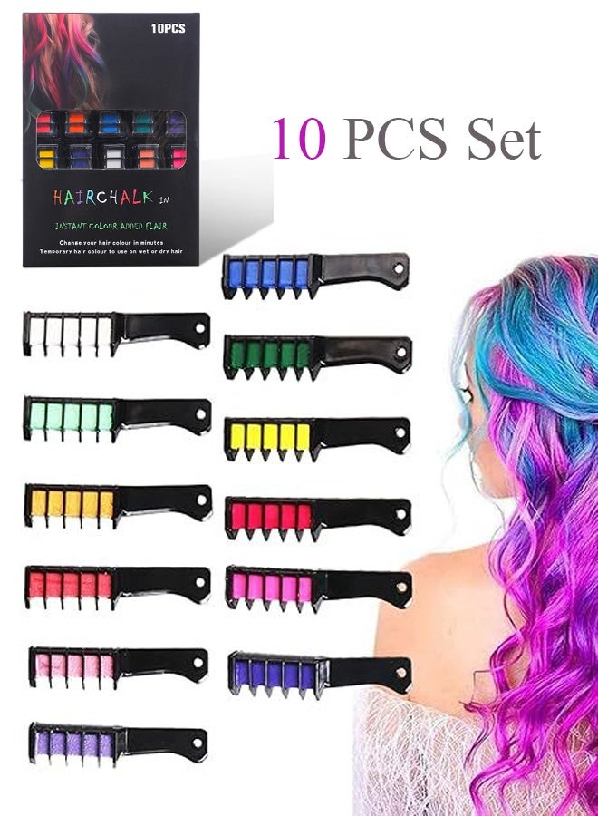 طباشير شعر بعشرة ألوان للبنات والأطفال، صبغة شعر مؤقتة زاهية، هدية مثالية لعيد الفصح للبنات من عمر 4 إلى 10 سنوات فما فوق، مشط طباشير شعر قابل للغسل للحفلات التنكرية والأعمال اليدوية - Image 1