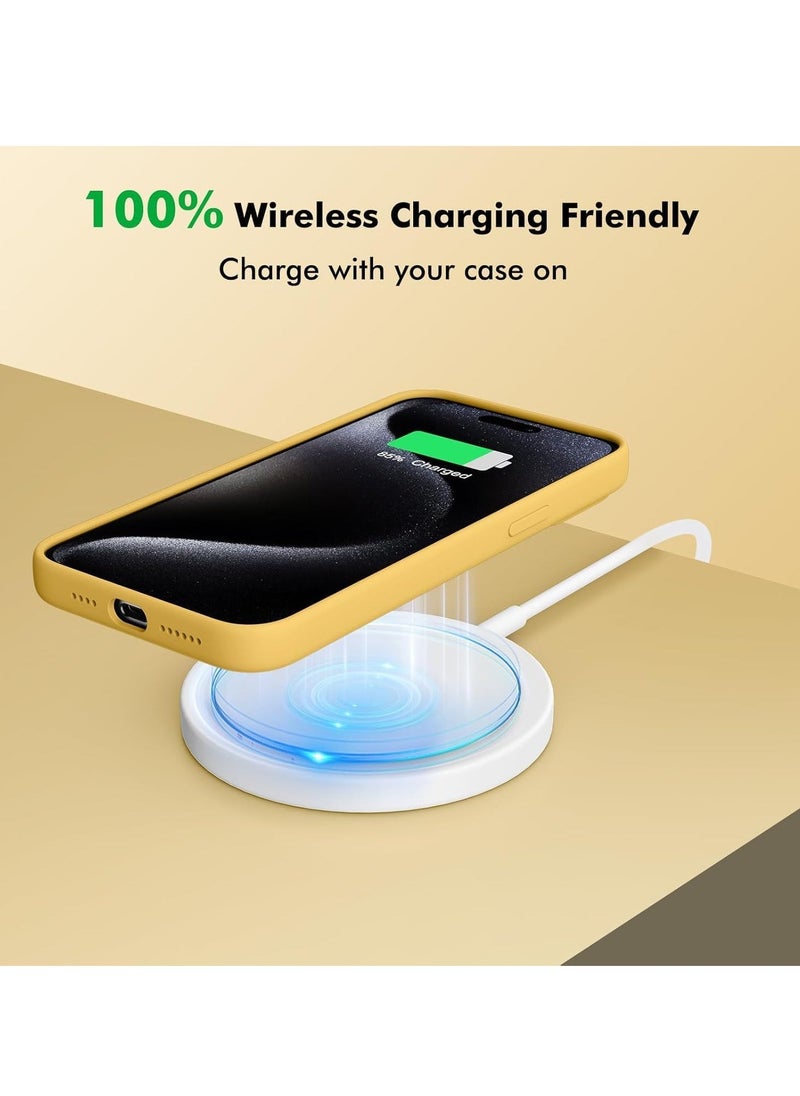 Raxoom Soft Liquid Silicone Gel Case for iPhone 16 Pro Max - Full Body Shockproof Protection with Matte Finish & Soft Microfiber Lining (Yellow) - Image 4