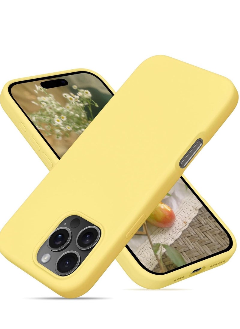 Raxoom Soft Liquid Silicone Gel Case for iPhone 16 Pro Max - Full Body Shockproof Protection with Matte Finish & Soft Microfiber Lining (Yellow) - Image 1