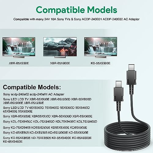 CASIMY XBR-65X900E DC Plug Cord Sync Data Charging Cable Compatible with Sony ACDP-240E01 ACDP-240E02 5X9400E 65X9400E 55X930D 55X930E 65X930D 65X900E 65X905E 75X900E 75X900E 4K LED TV Charger Adapter - Image 4