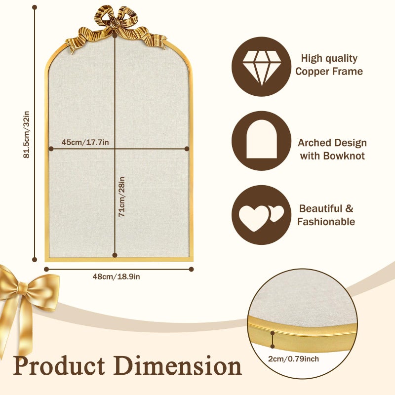 Umtiti 19" x 32" Vintage Arch Copper Frame Large Linen Bulletin Board with Bowknot for Wall Decor in Home Officeï¼ŒBowknot Golden-4882 - Image 2