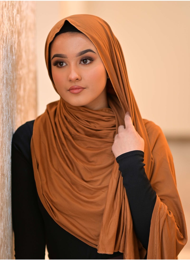 Sky cashmere - Premium Jersey Stretch Shailah Hijab Scarf - Walnut - Image 1