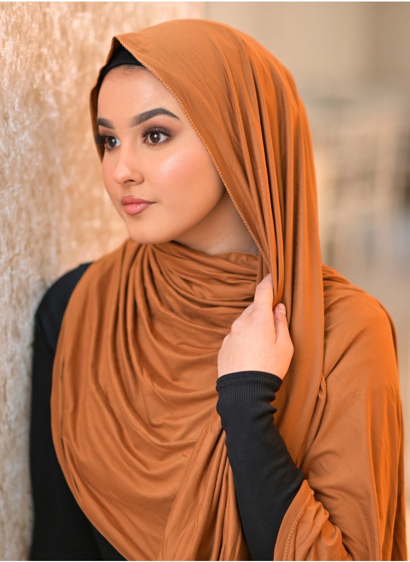 Sky cashmere - Premium Jersey Stretch Shailah Hijab Scarf - Walnut - Image 1
