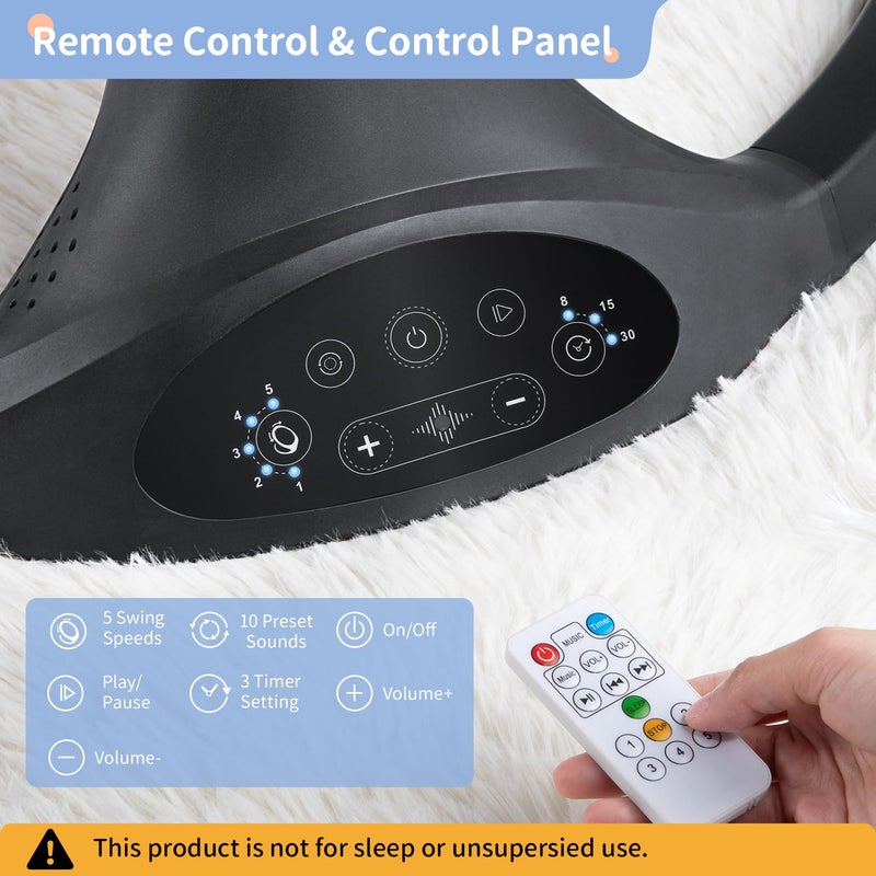 LAREX Baby Swing Infant Swing Electric Toddler Baby Rocker Portable for Newborn Boy Girl, 5 Sway Speeds with Remote Control, 10 Preset Melodies and Bluetooth, 0-6 Months Max 20 Lbs (Black) - Image 3