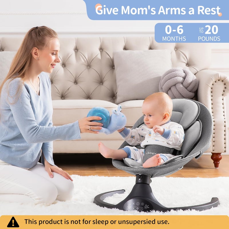 LAREX Baby Swing Infant Swing Electric Toddler Baby Rocker Portable for Newborn Boy Girl, 5 Sway Speeds with Remote Control, 10 Preset Melodies and Bluetooth, 0-6 Months Max 20 Lbs (Black) - Image 4
