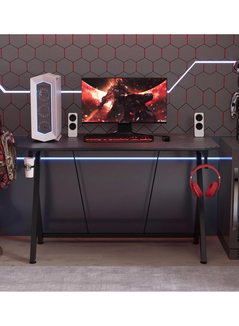 إكسبرت مكتب الألعاب للاعبين، فكرة هدية مثالية، مكتب الكمبيوتر، مكتب المنزل، مكتب العمل، سطح من الألياف الكربونية، طاولة الألعاب مع خطاف للسماعات وحامل للكأس.EI-205 - Image 5