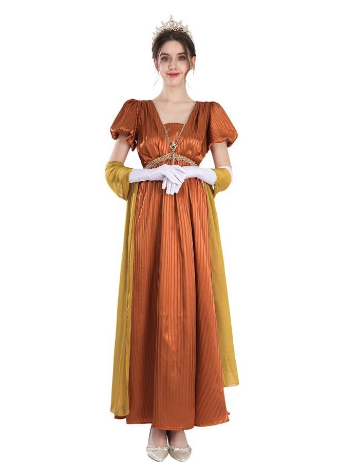 Nuoqi Regency Dresses Women Short Regency Era Gown Empire Waist Victorian Tea Party Costume Orange, M - Image 2