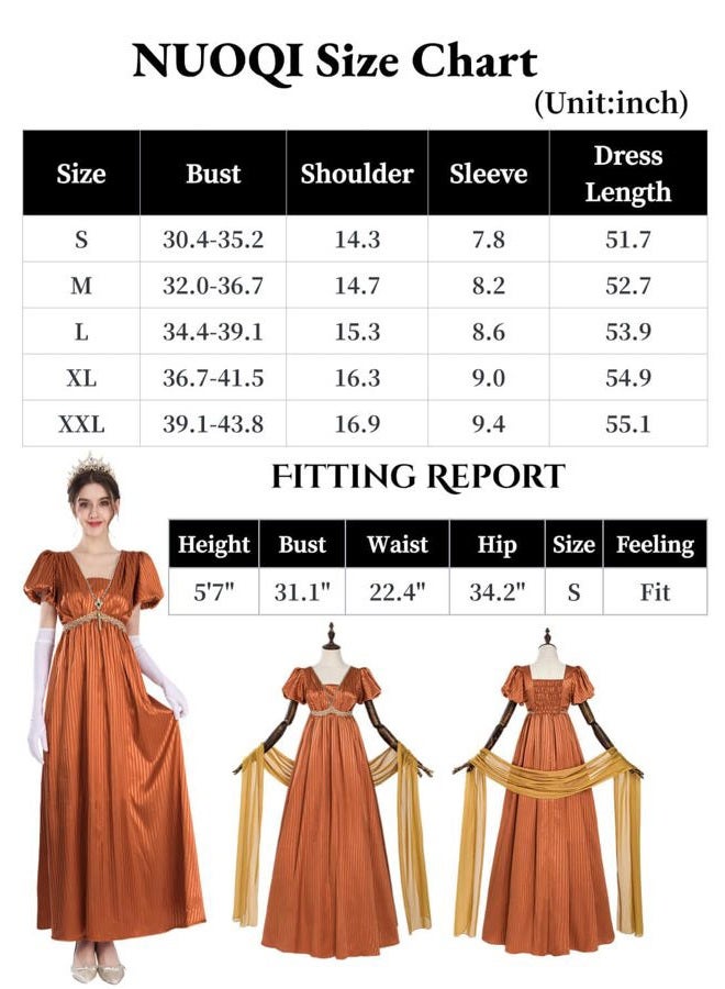 Nuoqi Regency Dresses Women Short Regency Era Gown Empire Waist Victorian Tea Party Costume Orange, M - Image 4