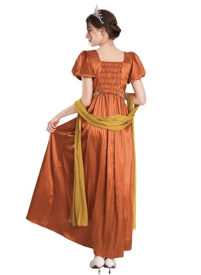 Nuoqi Regency Dresses Women Short Regency Era Gown Empire Waist Victorian Tea Party Costume Orange, M - Image 3
